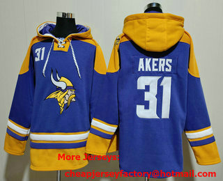 Men's Minnesota Vikings #31 Cam Akers Purple Ageless Must Have Lace Up Pullover Hoodie