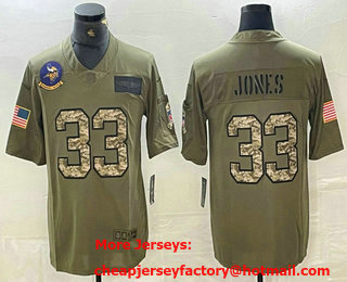 Men's Minnesota Vikings #33 Aaron Jones Olive Camo 2019 Salute To Service Stitched Nike Limited Jersey