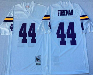 Men's Minnesota Vikings #44 Chuck Foreman White Mitchell & Ness Throwback Jersey - V-neck