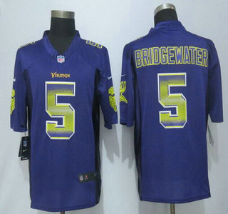 Men's Minnesota Vikings #5 Teddy Bridgewater Purple Strobe 2015 NFL Nike Fashion Jersey