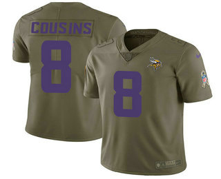 Men's Minnesota Vikings #8 Kirk Cousins Olive 2017 Salute To Service Stitched NFL Nike Limited Jersey