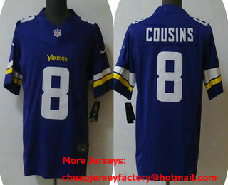 Men's Minnesota Vikings #8 Kirk Cousins Purple  FUSE Vapor Limited  Jersey