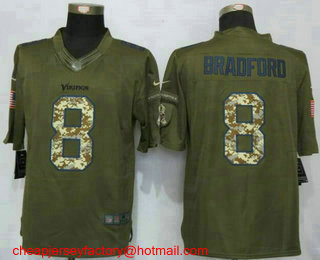 Men's Minnesota Vikings #8 Sam Bradford Green Salute To Service Stitched NFL Nike Limited Jersey