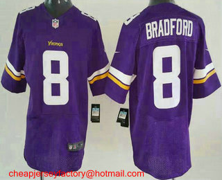 Men's Minnesota Vikings #8 Sam Bradford Purple Team Color Stitched NFL Nike Elite Jersey