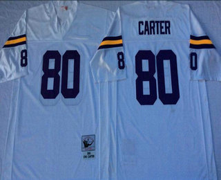 Men's Minnesota Vikings #80 Cris Carter White Mitchell & Ness Throwback Jersey - V-neck