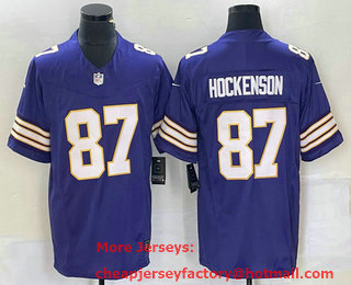 Men's Minnesota Vikings #87 TJ Hockenson Purple 2023 FUSE Vapor Limited Throwback Stitched Jersey