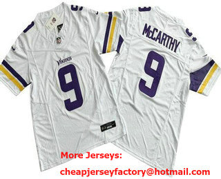 Men's Minnesota Vikings #9 JJ McCarthy Limited White FUSE Vapor Jersey