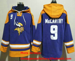 Men's Minnesota Vikings #9 JJ McCarthy Purple Ageless Must Have Lace Up Pullover Hoodie