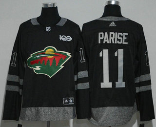 Men's Minnesota Wild #11 Zach Parise Black 100th Anniversary Stitched NHL 2017 Hockey Jersey