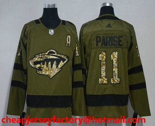 Men's Minnesota Wild #11 Zach Parise Green Salute To Service 2017-2018 Hockey Stitched NHL Jersey