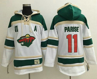 Men's Minnesota Wild #11 Zach Parise Old Time Hockey White Hoodie