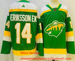 Men's Minnesota Wild #14 Joel Eriksson Ek Green 2022 Reverse Retro Authentic Jersey