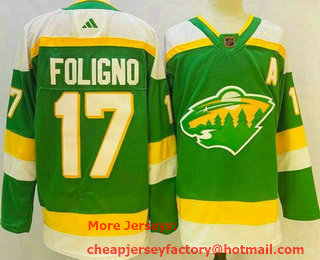 Men's Minnesota Wild #17 Marcus Foligno Green 2022 Reverse Retro Authentic Jersey