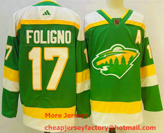 Men's Minnesota Wild #17 Marcus Foligno Green 2022 Reverse Retro Authentic Jersey