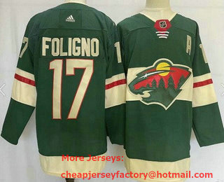 Men's Minnesota Wild #17 Marcus Foligno Green Stitched Jersey