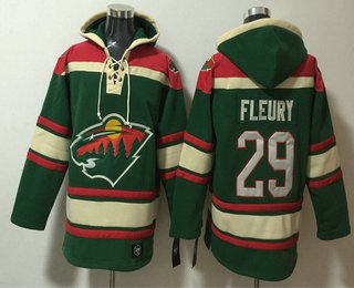 Men's Minnesota Wild #29 Marc Andre Fleury Green Lace Up Pullover Hoodie