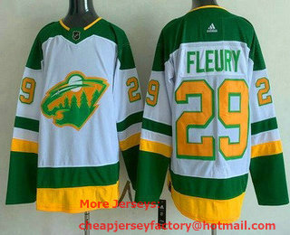 Men's Minnesota Wild #29 Marc Andre Fleury White 2021 Reverse Retro Authentic Jersey
