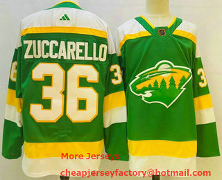 Men's Minnesota Wild #36 Mats Zuccarello Green 2022 Reverse Retro Authentic Jersey