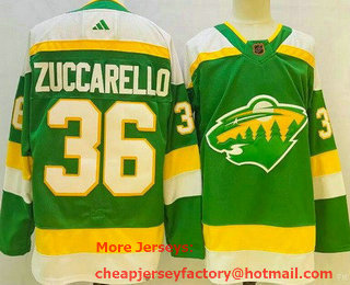 Men's Minnesota Wild #36 Mats Zuccarello Green 2022 Reverse Retro Authentic Jersey