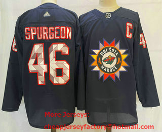 Men's Minnesota Wild #46 Jared Spurgeon 2022 Navy Native American Heritage Day Stitched Jersey