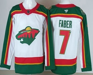 Men's Minnesota Wild #7 Brock Faber Fleury White Authentic Jersey