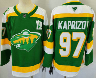 Men's Minnesota Wild #97 Kirill Kaprizov Green 2024 Alternate With A Patch Stitched Jersey