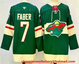 Men's Minnesota Wild #7 Brock Faber Green 2024 Stitched Jersey