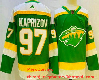 Men's Minnesota Wild #97 Kirill Kaprizov Green 2022 Reverse Retro Authentic Jersey