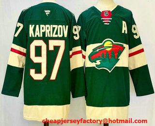 Men's Minnesota Wild #97 Kirill Kaprizov Green 2024 Stitched Jersey