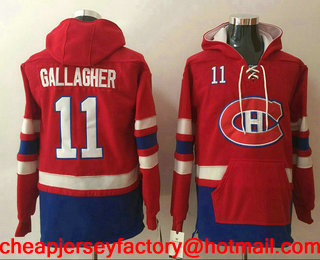 Men's Montreal Canadiens #11 Brendan Gallagher NEW Red Pocket Stitched NHL Old Time Hockey Hoodie