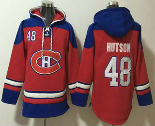 Men's Montreal Canadiens #48 Lane Hutson Red Ageless Must Have Lace Up Pullover Hoodie