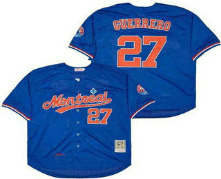 Men's Montreal Expos #27 Vladimir Guerrero Blue Mesh Throwback Jersey