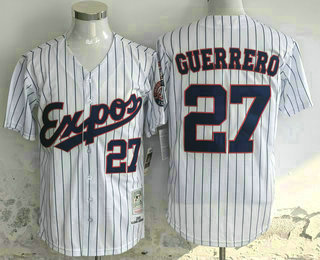 Men's Montreal Expos #27 Vladimir Guerrero White With Blue Pinstripe 2000 Throwback Jersey