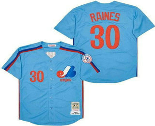 Men's Montreal Expos #30 Tim Raines Blue 1982 Throwback Jersey