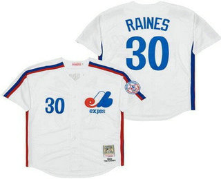 Men's Montreal Expos #30 Tim Raines White 1982 Throwback Jersey