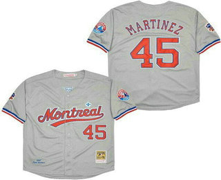 Men's Montreal Expos #45 Pedro Martinez Gray 1997 Throwback Jersey