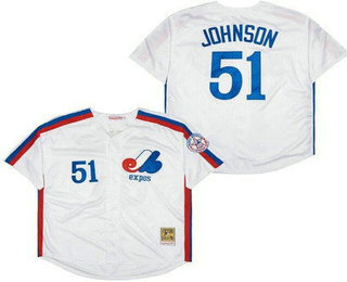 Men's Montreal Expos #51 Randy Johnson White Throwback Jersey