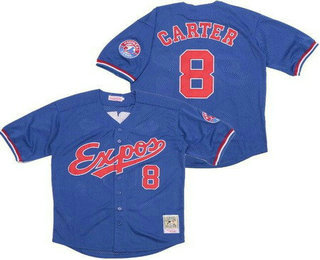 Men's Montreal Expos #8 Gary Carter Blue Throwback Jersey