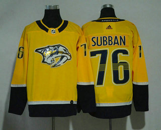 Men's Nashville Predators #76 P. K. Subban Yellow With Handwork Sequin Fashion Team Logo Home 2017-2018 Hockey Stitched NHL Jersey