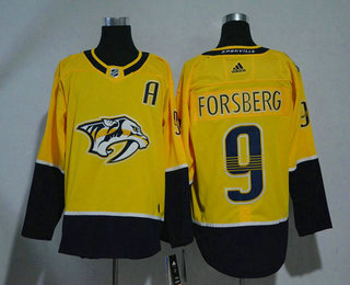 Men's Nashville Predators #9 Filip Forsberg Yellow With A Patch Home 2017-2018 Hockey Stitched NHL Jersey