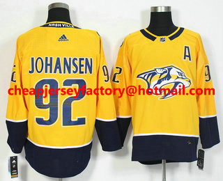 Men's Nashville Predators #92 Ryan Johansen Yellow Home 2017-2018 Hockey Stitched NHL Jersey