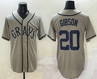 Men's Negro League Homestead Grays #20 Josh Gibson Gray Baseball Jersey