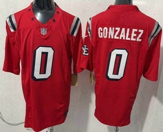 Men's New England Patriots #0 Christian Gonzalez Limited Red Rivalries FUSE Vapor Jersey