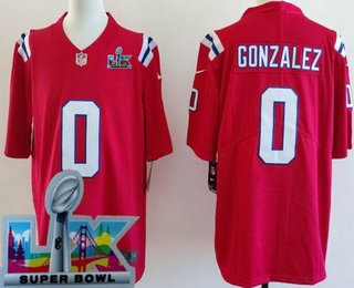 Men's New England Patriots #0 Christian Gonzalez Limited Red Super Bowl LX Vapor Jersey