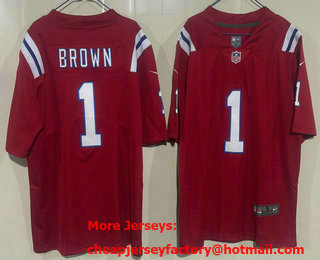 Men's New England Patriots #1 AJ Brown Limited Red Vapor Jersey