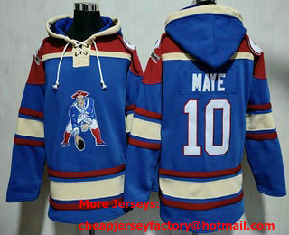 Men's New England Patriots #10 Drake Maye Light Blue Ageless Must Have Lace Up Pullover Hoodie