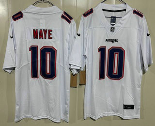 Men's New England Patriots #10 Drake Maye Limited White Fashion Vapor Jersey