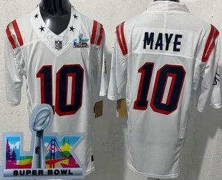 Men's New England Patriots #10 Drake Maye Limited White Rivalries Super Bowl LX FUSE Vapor Jersey
