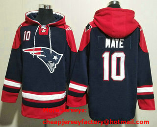 Men's New England Patriots #10 Drake Maye Navy Ageless Must Have Lace Up Pullover Hoodie