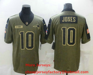 Men's New England Patriots #10 Mac Jones 2021 Olive Salute To Service Limited Stitched Jersey